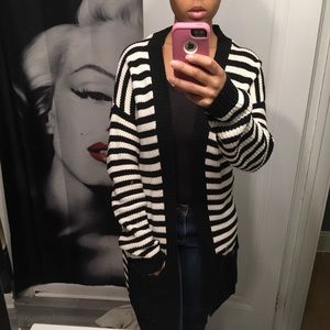 Black and white striped cardigan